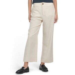 BAGATELLE COLLECTION Oatmeal Linen Blend Wide Leg Pants With Patch Pockets